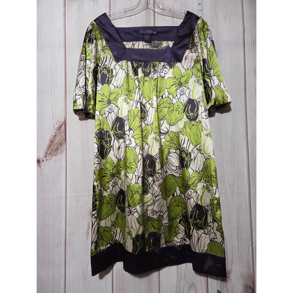 Russell Kemp Floral Satin Shift Dress Ladies 10 Green Black White ‎ Cocktail